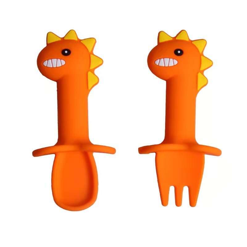 Baby Grid Plate Training Fork and Spoon dinosaur Set