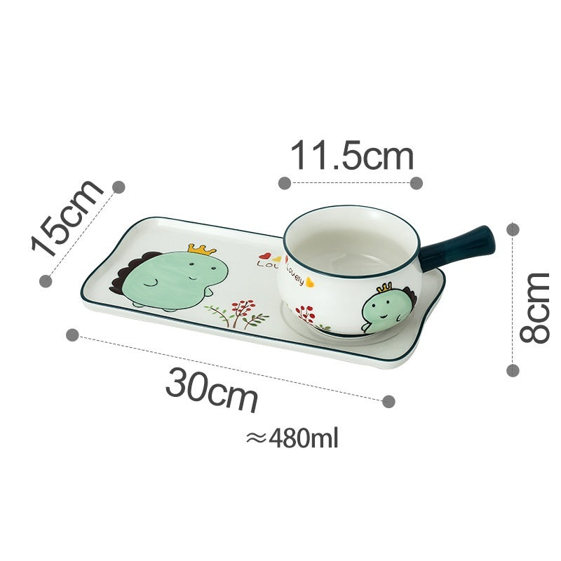 Children Tableware Set Llittle Dinosaur Japanese Cartoon Ceramic Tableware Set Bowl And Plate Set