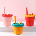 Fashion Baby Drinking Cup Boys Girl's Platinum Silicone Water Cup with Straw Travel Juice Coffee Cup