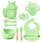 8 PCs Babies' Tableware Set Squirrel Dinner Plate Cup With Straw Silicone Bowl Bib Compartment Tray Spoon Fork Baby Bowl Wholesale