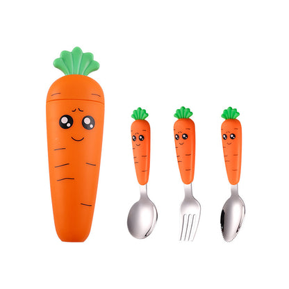 New Trending Children's Carrot Tableware Suit 304 Stainless Steel Tableware Baby Solid Food Spoon Fork Tableware