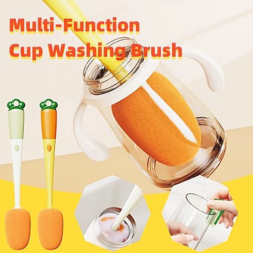 3 In 1 Multifunctional Cleaning Baby Bottle& Cup Washer Brush Long Handle Carrot Water Bottle Cleaning Brush